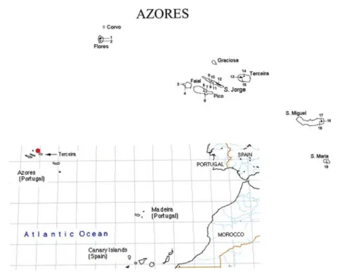 Figure 1. Locations of the 15 NFR plus four other areas in seven of the Azorean islands.