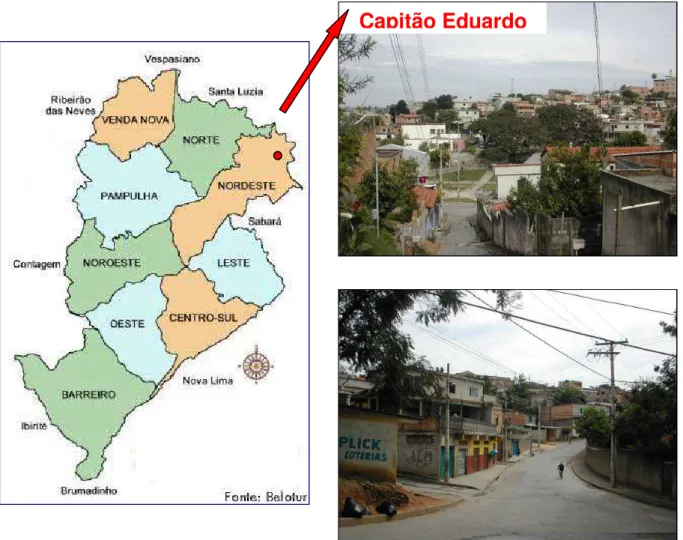 Figura 4.1 – Localização do bairro Capitão Eduardo no município e vista geral 