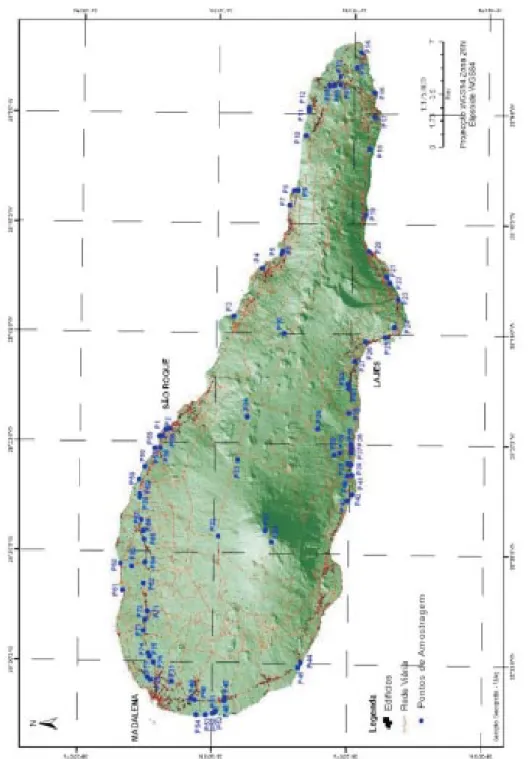 Figura 1 - Localização das amostras recolhidas na Ilha do Pico.