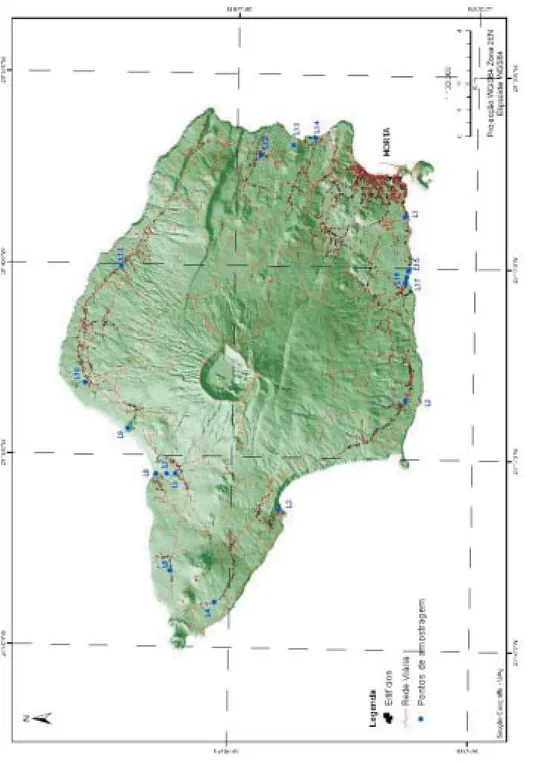 Figura 2 - Localização das amostras recolhidas na Ilha do Faial.