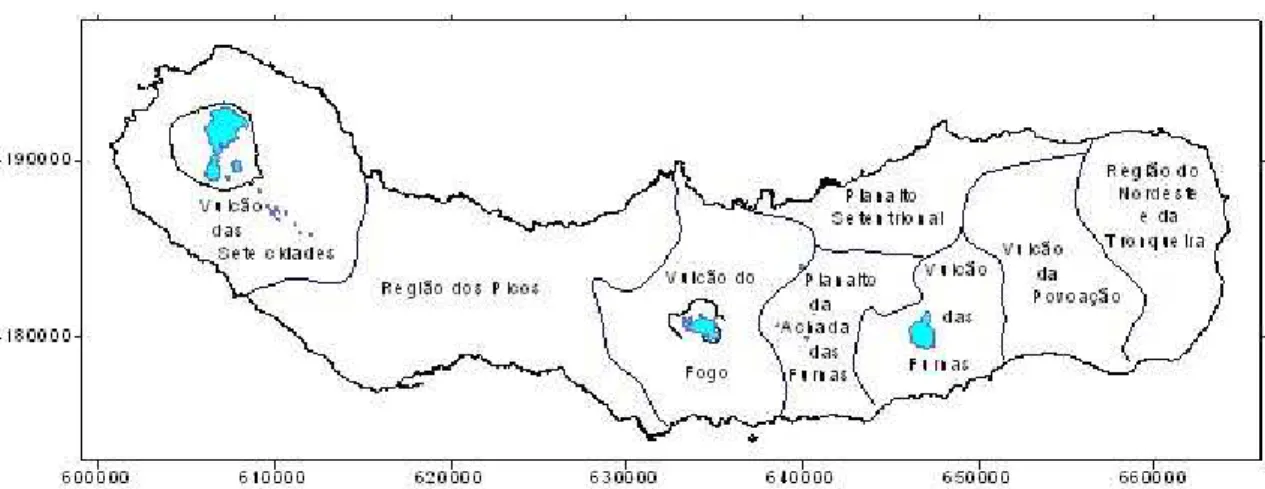 Figura 2.7 | Unidades geomorfológicas da ilha de S. Miguel definidas por Zbyzewski et al