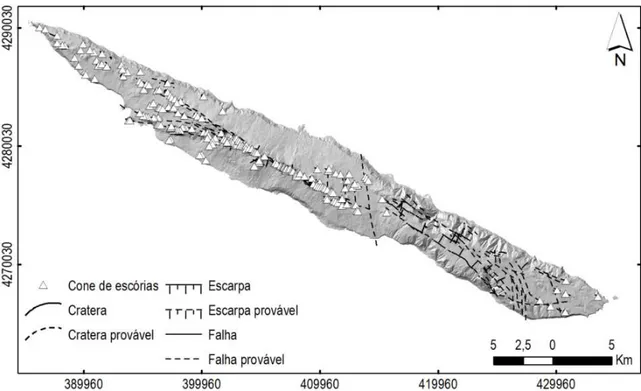 Figura 2.22 | Principais estruturas vulcano-tectónicas da ilha de S. Jorge (adaptado de Madeira, 1998)