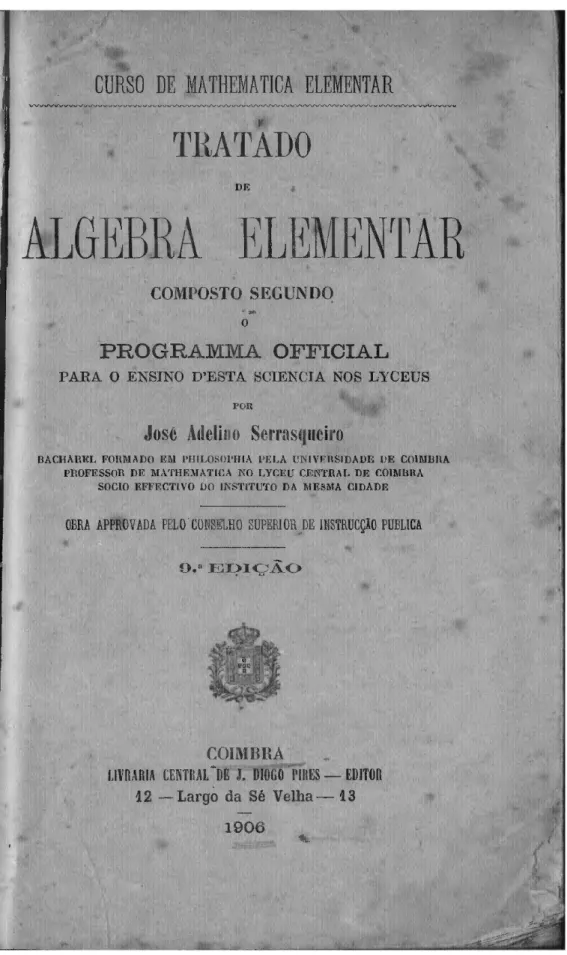 Figura 5  – Folha de rosto do livro de Tratado de Álgebra Elementar.    Fonte: Livro: Tratado de Álgebra Elementar 