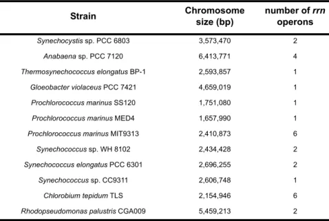 TABLE 1.3 List of the cyanobacterial genomes completely sequenced until date (adapted from [13]).