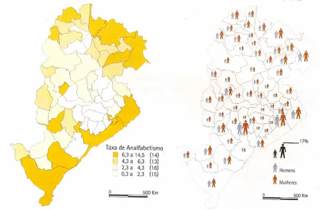 Figura 1 – Belo Horizonte: Taxa de analfabetismo                Figura 2 – Belo Horizonte: Taxa de analfabetismo de                                 população com 15 anos ou mais                                                        homens e mulheres com 15 anos ou mais 