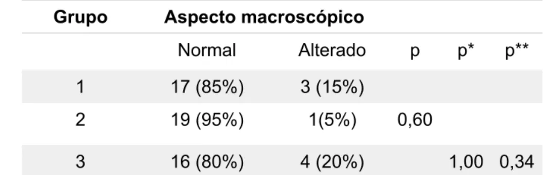TABELA 1 - Aspectos macroscópicos do polo inferior do baço de ratos submetidos  à esplenectomia subtotal (n=60)  