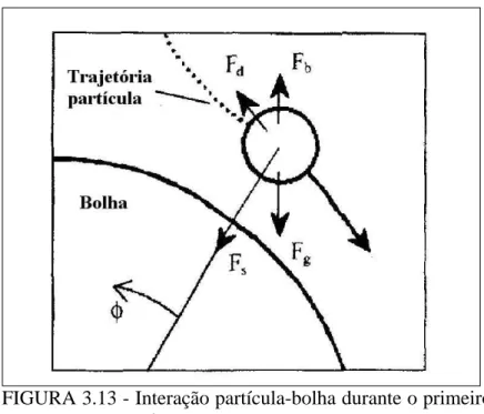 FIGURA 3.13 - Interação partícula-bolha durante o primeiro evento de  adesão.  