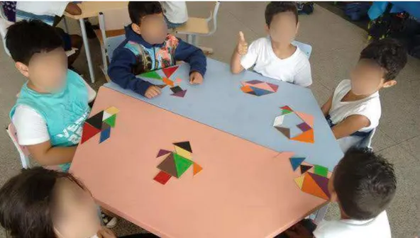 Figura 3: Alunos da Educação Infantil criando figuras com o Tangram.  Fonte: A Autora