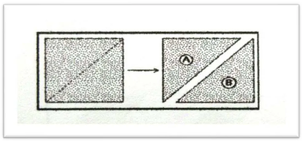 Figura 16: Passo 2 - construção do Tangram a partir de dobraduras.  Fonte: Escola Superior de Educação de Viseu