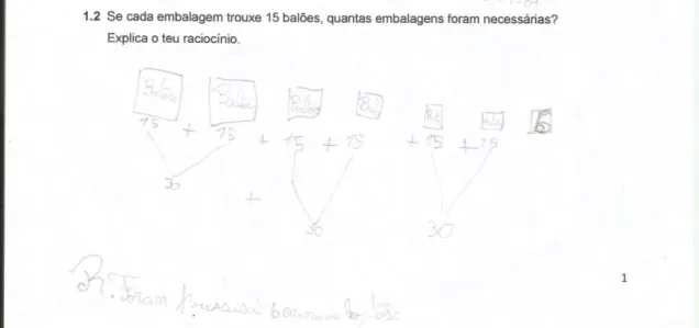 Figura 9 – «O problema dos balões»: estratégia de resolução com contagens sucessivas.
