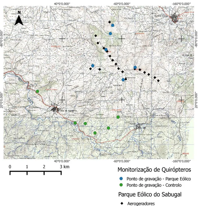 Figura 3.5 - Localização dos pontos de escuta para gravação das vocalizações de quirópteros