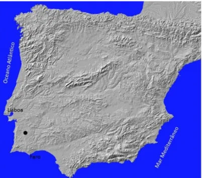 Fig. 1 – Localização do Monte do Vale do Ouro, no mapa da Península Ibérica. 