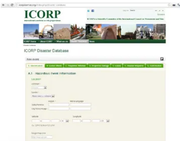 Figure 1 – Main screen of the ICORP Disaster Database where the main hazardous event is identified