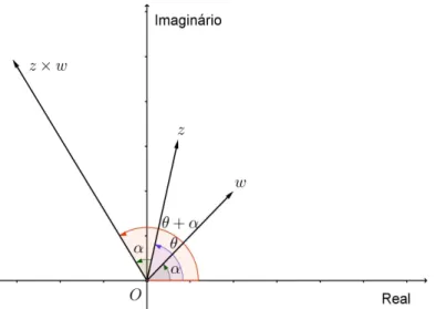 Figura 11 – Representação do número complexo  e seu inverso  no plano cartesiano  limitados por uma circunferência de raio unitário 