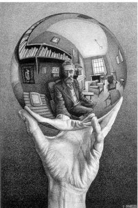 FIgura 08: Hand with refleting sphere, 1935. M.C. Escher 
