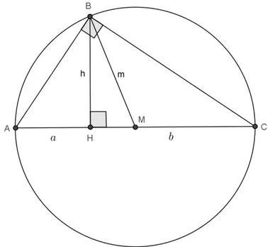 Figura 3.1: Altura e mediana relativas à hipotenusa