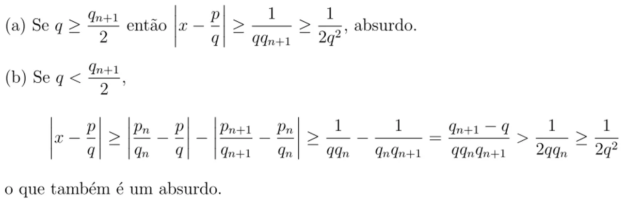 Tabela 4.1: An´alise do erro relativo dos convergentes da expans˜ao de √ 2