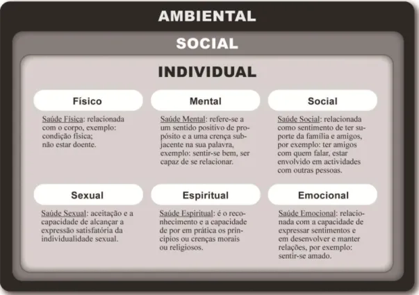 Fig. 2 Esquema das dimensões da Saúde, adaptado de Ewles e Simmet (1998) 