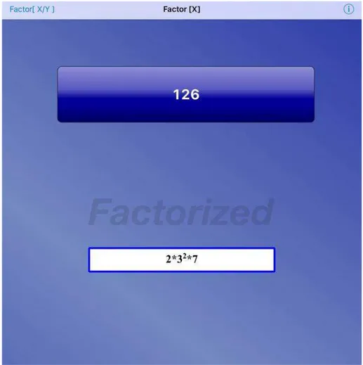 Figura 8  – Interface do aplicativo “Factorizer, numbers to factors”- função fatoração em primos