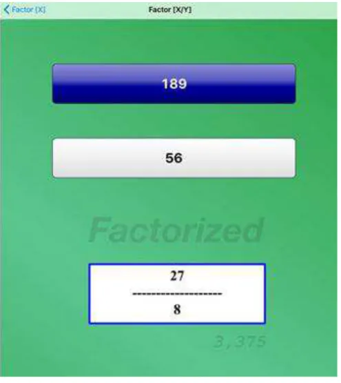 Figura 9  – Interface do app “Factorizer, numbers to factors”- função simplificação de fração