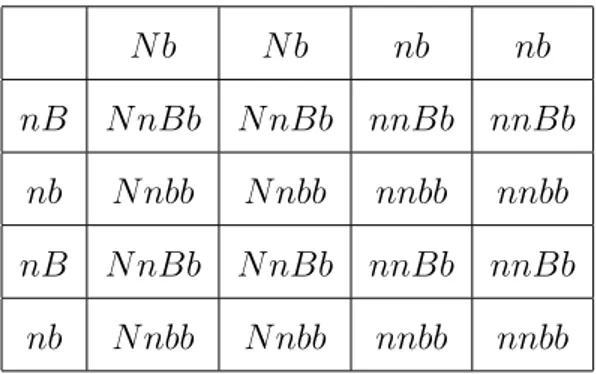 Tabela 3.12: Cruzamento nnBb × N nbb entre dois indiv´ıduos Mulato claro