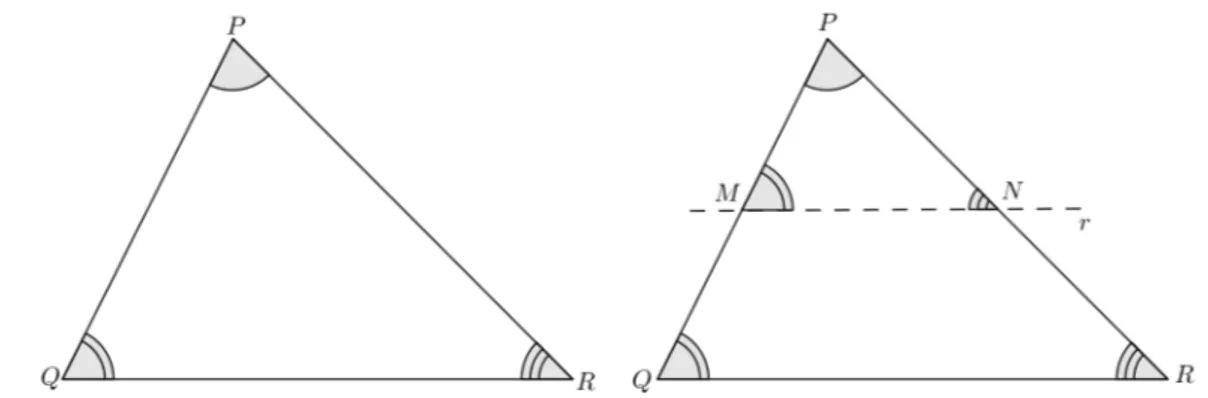 Figura 4 – Representação do teorema fundamental da semelhança de triângulos. Fonte: Autor, 2014