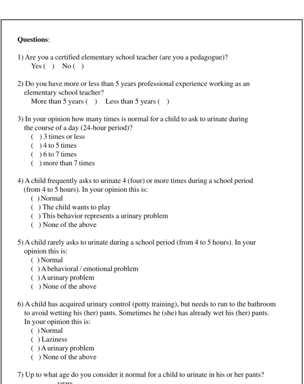 Figure 1 – Questionnaire applied.