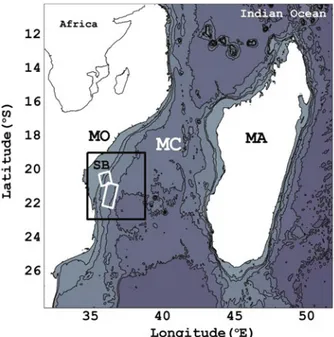 Fig. 14.1 Detailed bathymetry and location of the Mozambique Channel (labelled MC) in the southwest Indian Ocean
