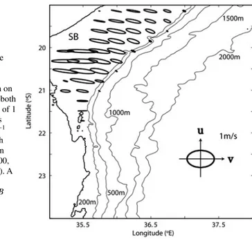 Fig. 14.4 Detailed bathymetry of the area outlined by the black rectangle in Fig. 14.1 together with ellipse tidal currents for the date of the image in Fig