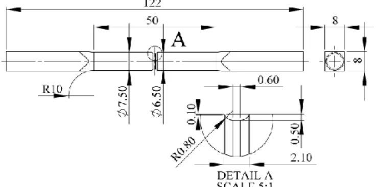 Fig 4. Geometry of cylindrical specimens with large notch (CES) (dimensions in mm) 
