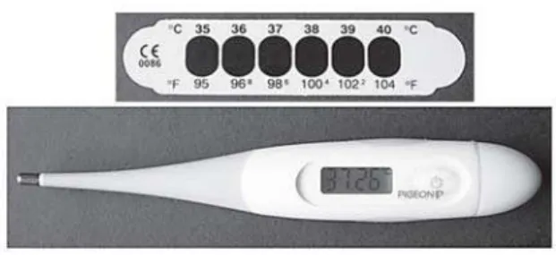 Figure 1 – Forehead temperature tape and electronic oral thermometer used in this study.