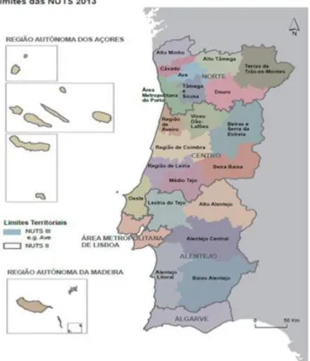Figura 3: Mapa das regiões de Portugal (NUTS 2013)  Fonte: (AICEP, s. d.) 