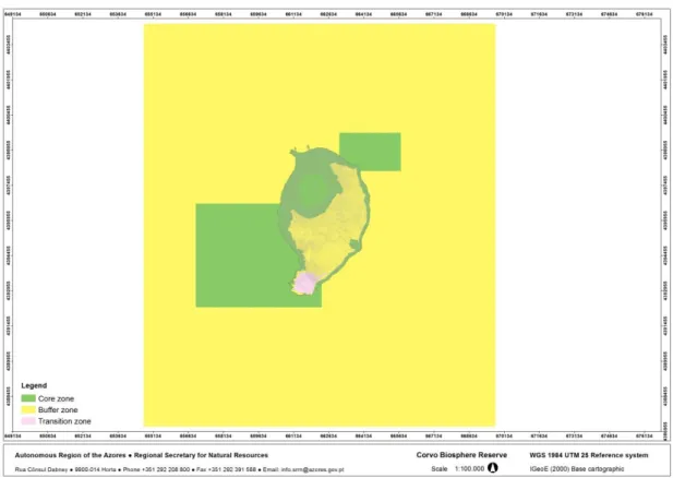 Figura 7: Diferentes zonas da Reserva da Biosfera da ilha do Corvo 