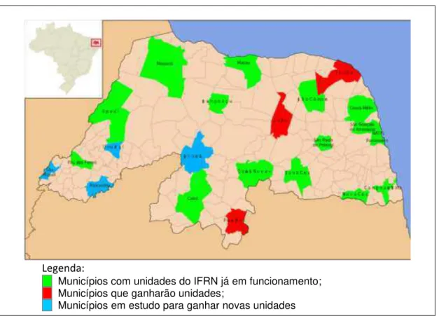 Figura 11: Distribuição geográfica dos campi do IFRN. 