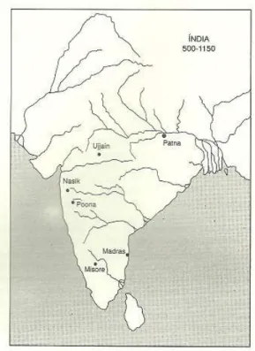 Figura 2.1: Mapa da ´India entre 500 a 1150, [4].