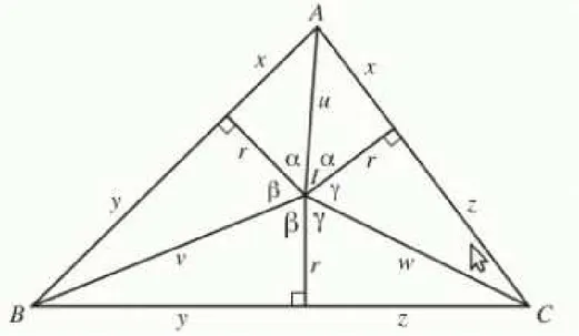 Figura 4.1: Triângulo ABC e seu incentro.