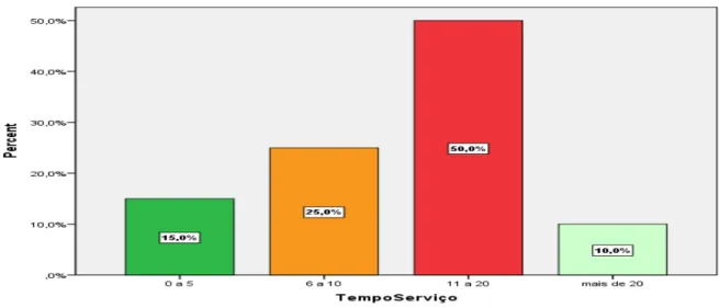 Gráfico 6 - Amostra geral face à variável &#34;tempo de serviço&#34; 