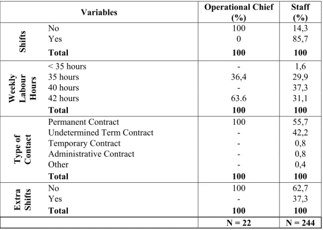 Table 3. Sample distribution according to labour characteristics information 