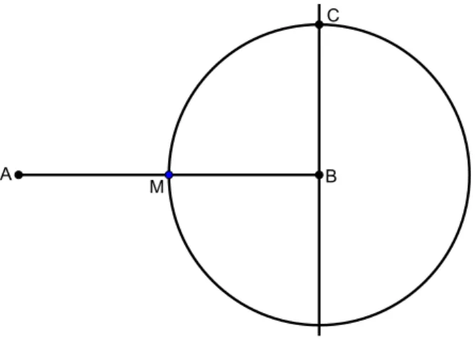 Figura 2.7: Segmento BC constru´ıdo na reta perpendicular ao segmento AB. Ligue os pontos A e C para construir o triˆangulo ABC.