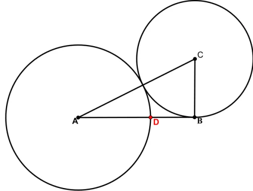 Figura 2.9: O ponto D divide a o segmento AB na raz˜ao ´aurea. Pronto! O ponto D divide o segmento AB na raz˜ao ´aurea, ou seja: