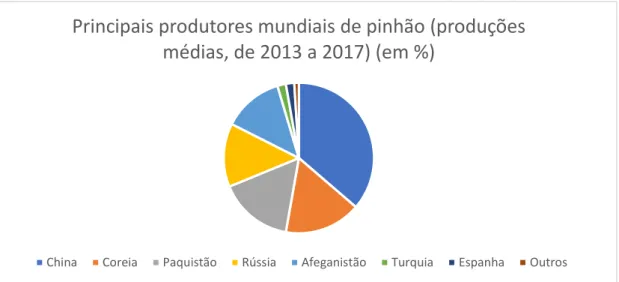 Figura 2 – Principais produtores mundiais de pinhão (produções médias, de 2013 a 2017) 