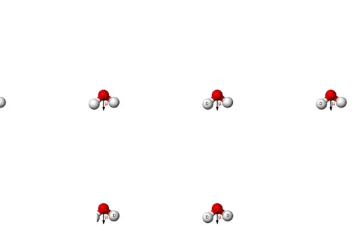 Figura 4.8: Isotopólogos da molécula de água. Na sequência H 2 O, HDO e D 2 O.
