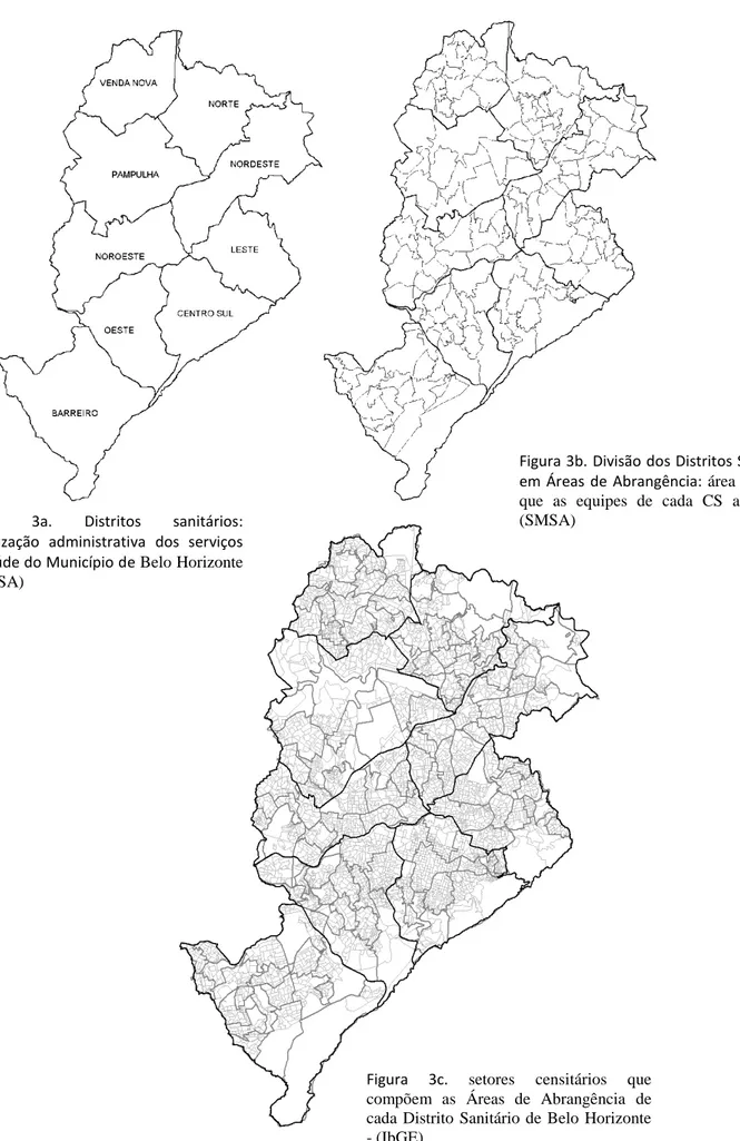 Figura 3b. Divisão dos Distritos Sanitários  em  Áreas  de  Abrangência:  área  territorial 