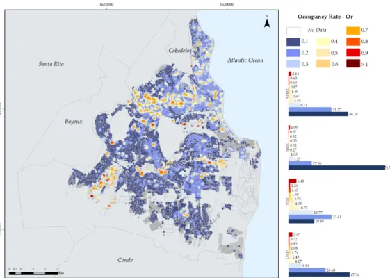 Figure 3. Spatial distribution of the impervious surface fraction values in the investigated area