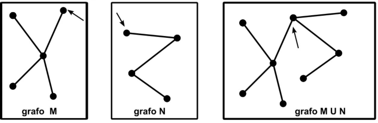 Figura 2.7: Uni˜ao de grafos atrav´es de v´ertices. Veja a caracter´ıstica de Euler de cada grafo da Figura 2.7: