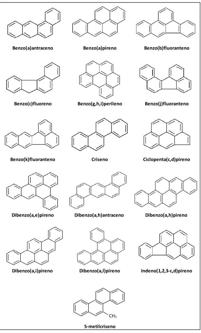 Figura 3 – Estrutura química dos Principais HAP, segundo a EFSA. Imagem adaptada de [9] 