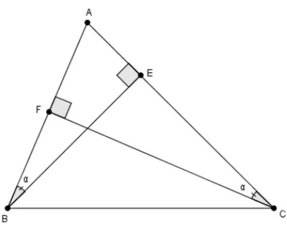 Figura 20: Os ângulos internos do triângulo △ BEA e do triângulo △ CFA são congruentes