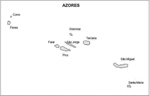 Figure 1 Map of the studied region, showing the nine islands of the Azores.
