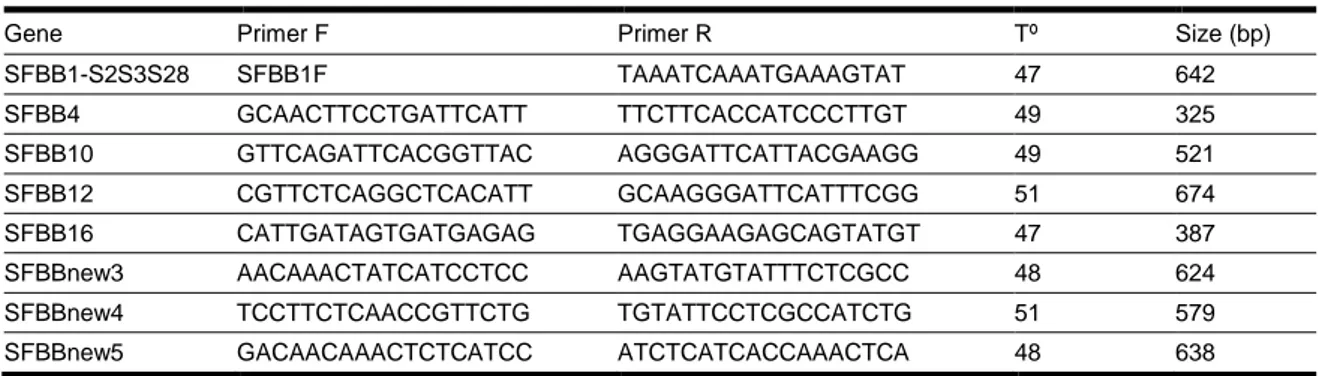 Table  3-1: Primers  designed  to  study  the  linkage  of  each  SFBB  gene  with  the  S-RNase  that  were  not  used  in  S