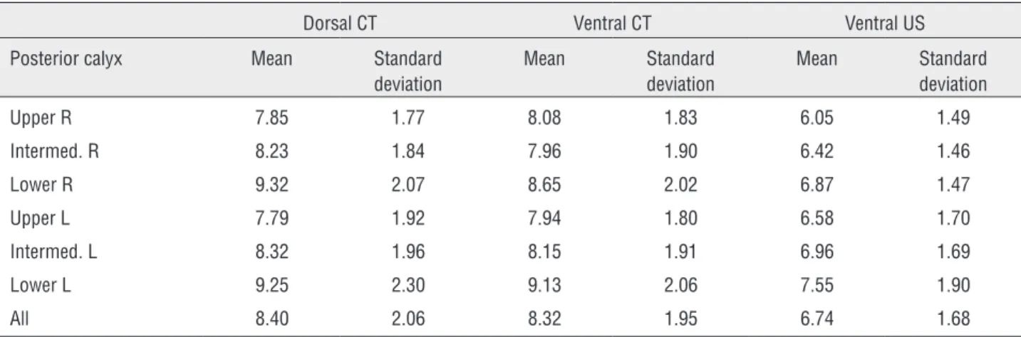 Table 1 - Skin-to-Calix Distance (SCD) with mean values and standard deviations for CT and US measurements